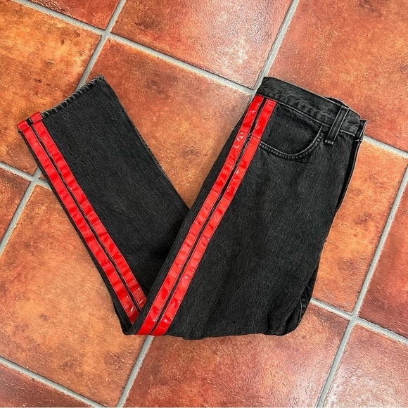 rag & bone Jeans w/ Shiny Red Tuxedo Stripe
